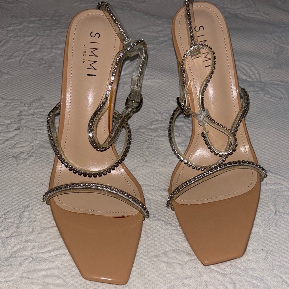 Simmi London Tan Rhinestone Slingback Heels
